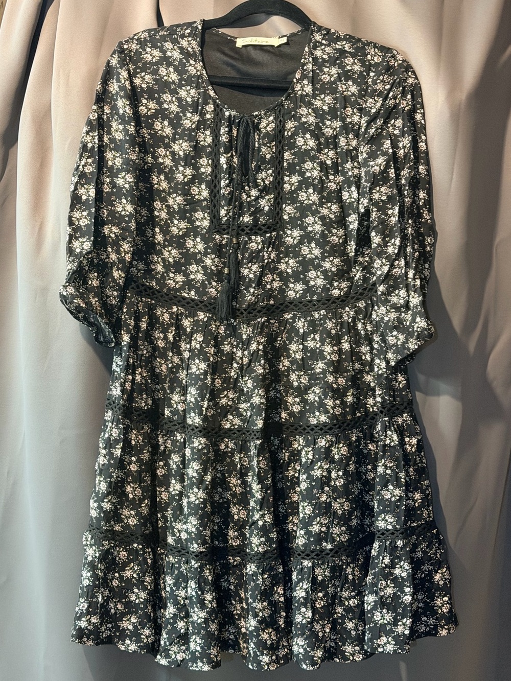Solitaire Black Floral Tiered Mini Dress